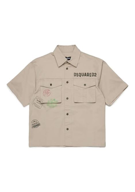 Camicia Beige A Maniche Corte Con Stampa DSQUARED2 KIDS | DQ2775-D0ACBDQ717